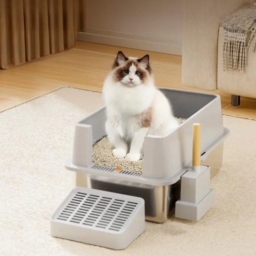 Direct-out semi-enclosed cat litter box