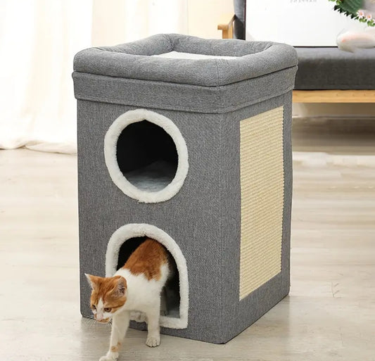 3-Layer Foldable Cat House with Scratch Pad And Cave