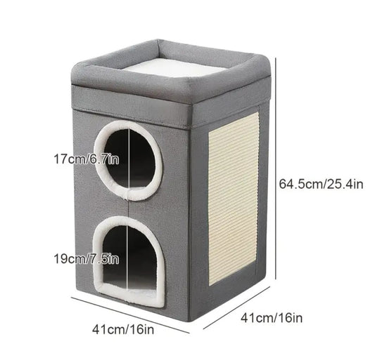 3-Layer Foldable Cat House with Scratch Pad And Cave